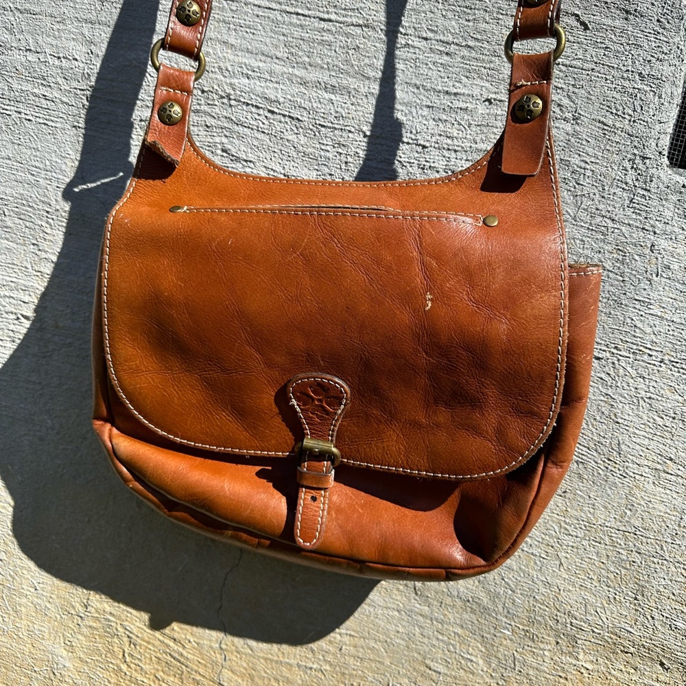 Patricia Nash Brown Smooth London Leather Saddle Crossbody Bag